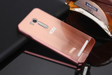 Добави още лукс Бъмпъри за телефони Луксозен алуминиев бъмпър с твърд огледален гръб за Asus Zenfone Go 5.5 ZB551KL златисто розов